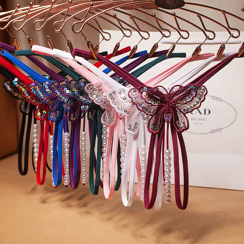 Sequin embroidered thong