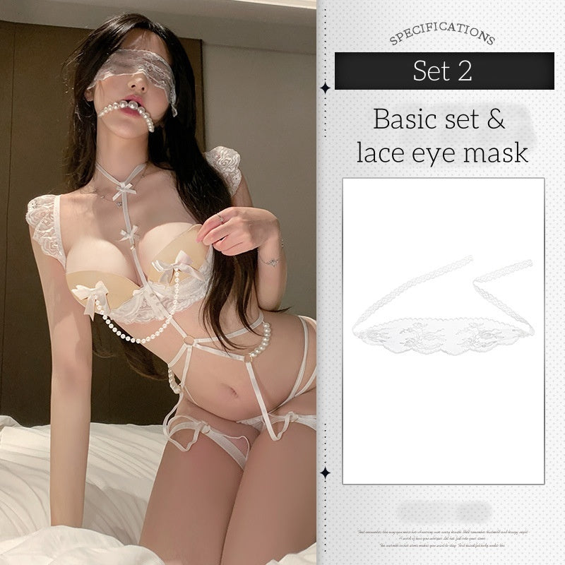 Pearl lace off-the-shoulder lingerie set