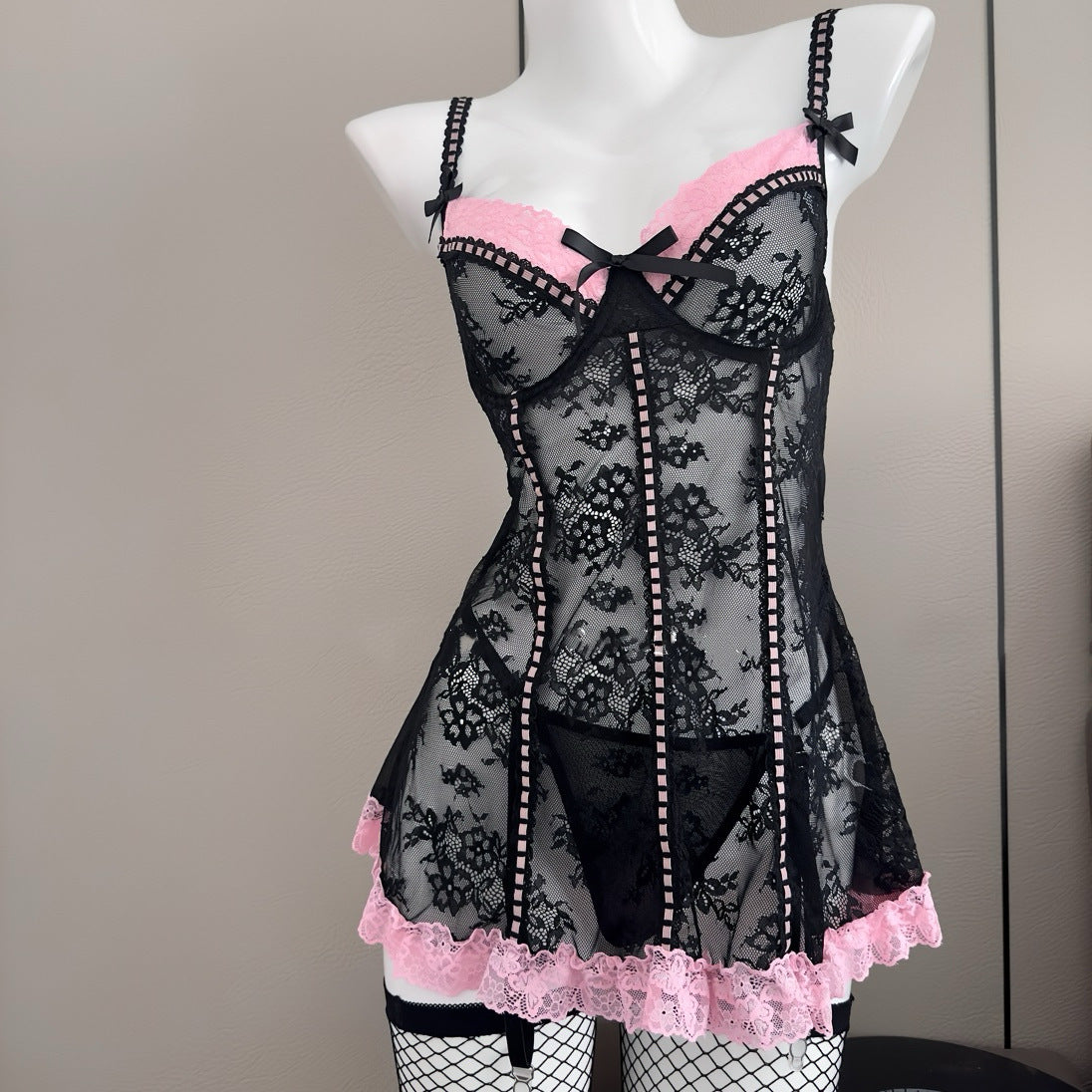 Lace halter see-through pajama set