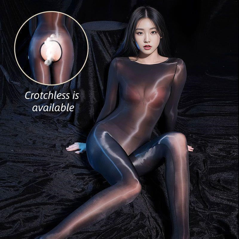 Ultra-thin crotchless full-body silk stockings