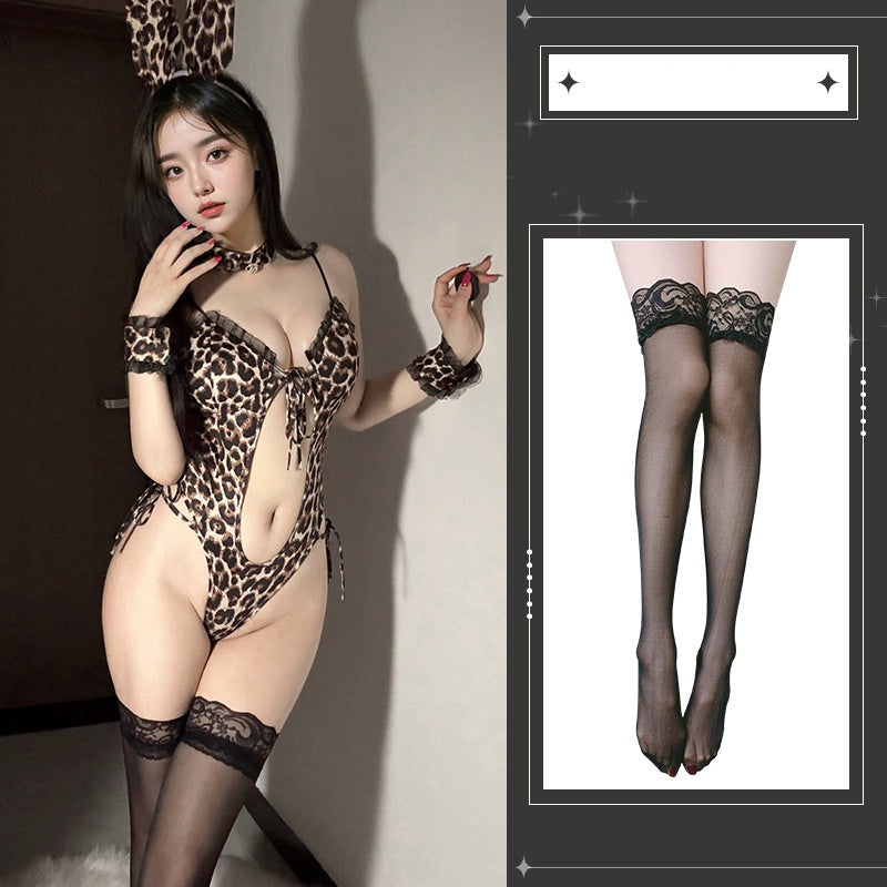 Leopard print halter bunny girl jumpsuit