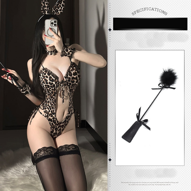 Leopard print halter bunny girl jumpsuit