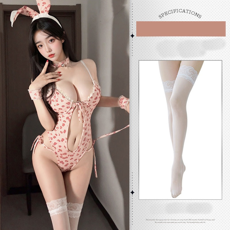 Leopard print halter bunny girl jumpsuit