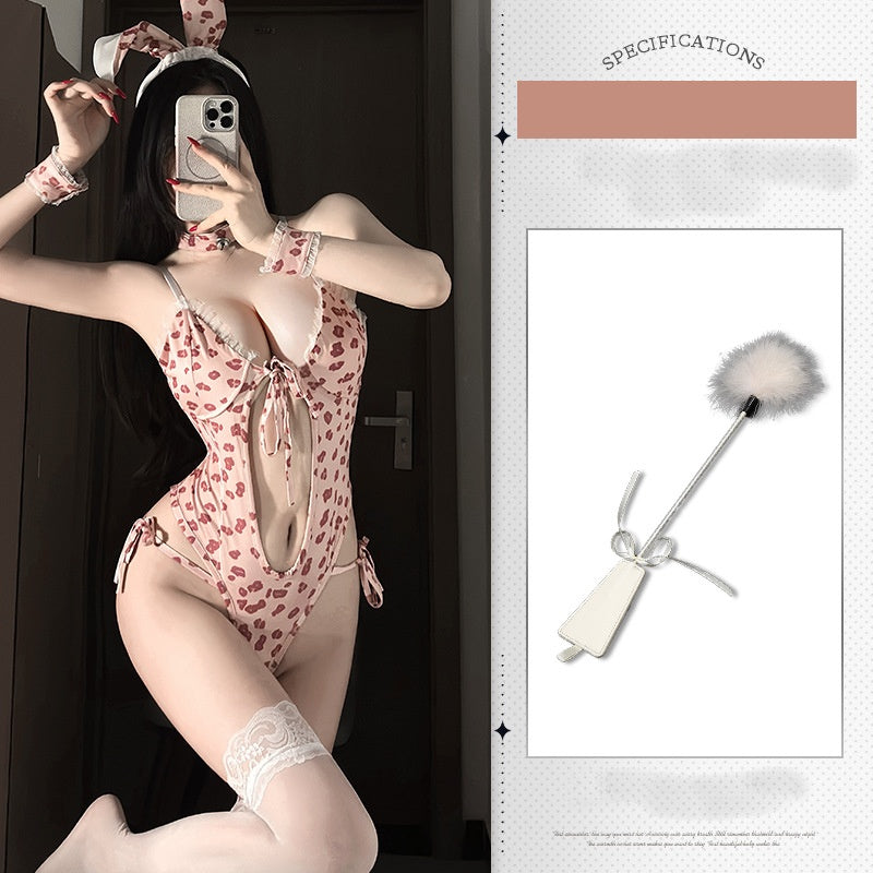 Leopard print halter bunny girl jumpsuit