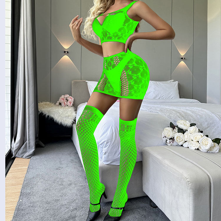 Sexy mesh hip skirt tube top hollow suit