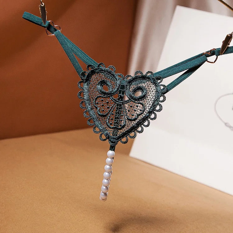 G039 Vintage Heart-Shaped Hollow Out Pearl Thong