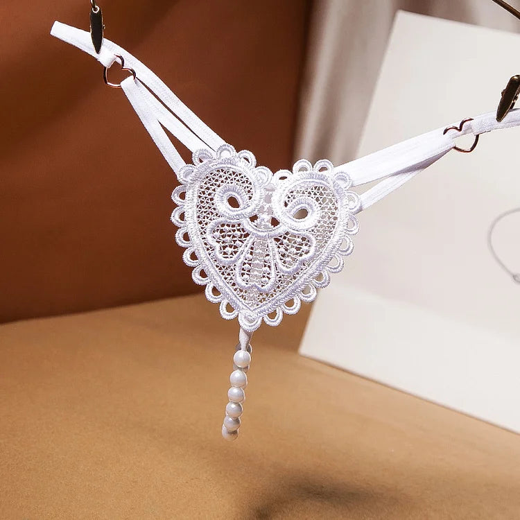 G039 Vintage Heart-Shaped Hollow Out Pearl Thong