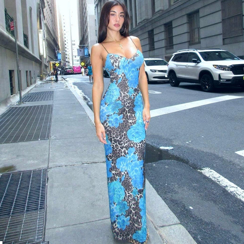 Leopard print color-blocked maxi dress