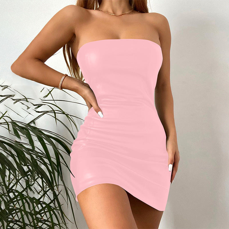 Strapless tube top leather skirt